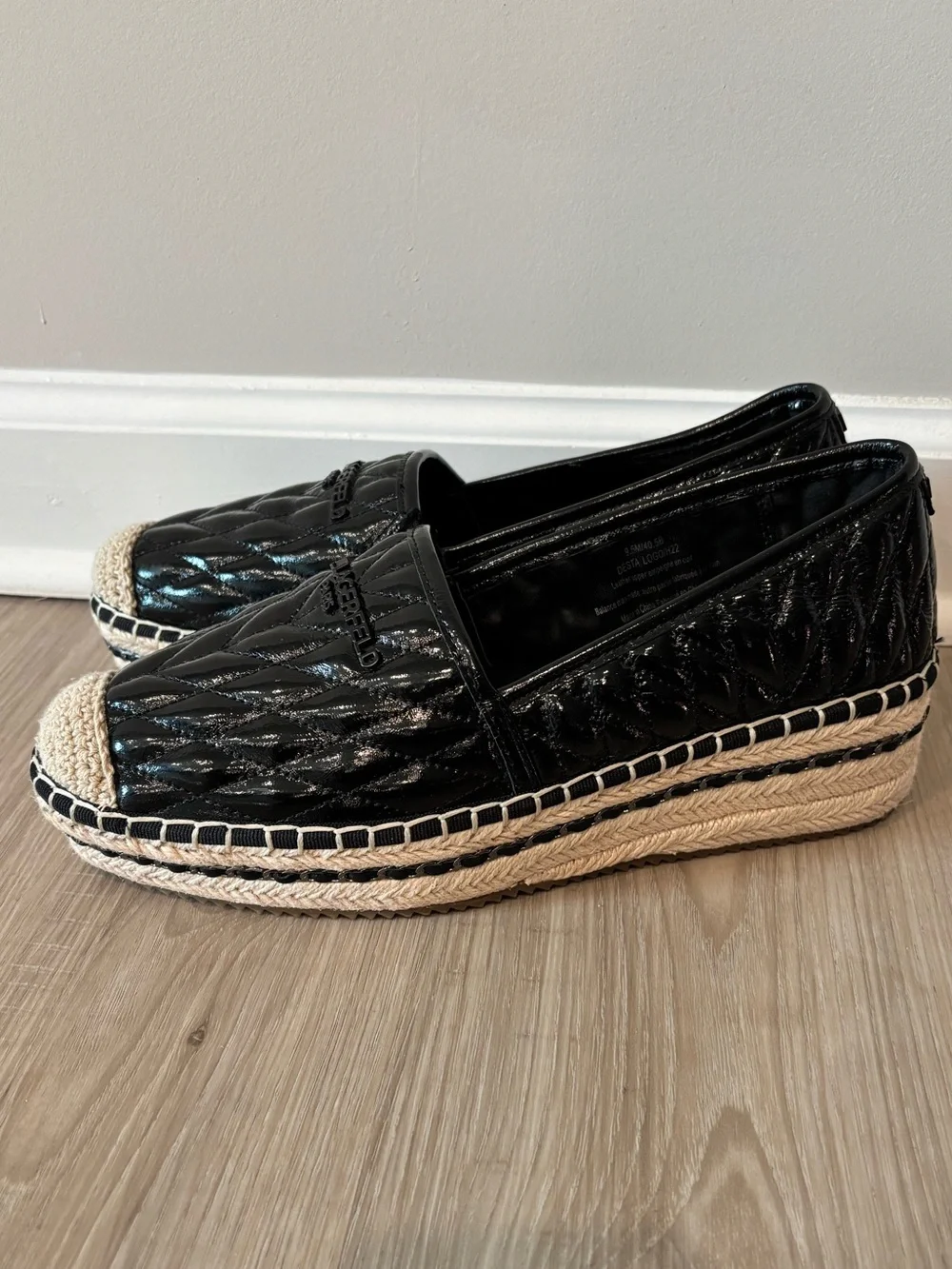 Karl Largerfield Black Quilted Espadrille Platform Slip-Ons